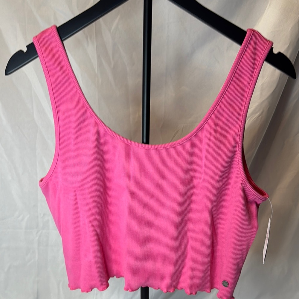 Roxy Pink Ribbed Crop Top - Picture 4 of 5